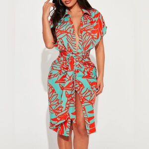 Fashion Nova Tropical Print Tie-Front Dress - Size M (NWT)